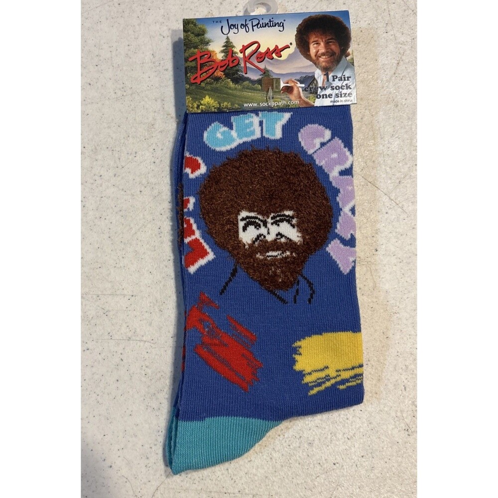 Bob Ross "Let's Get Crazy" Crew Socks Men 8-12 Item #D100